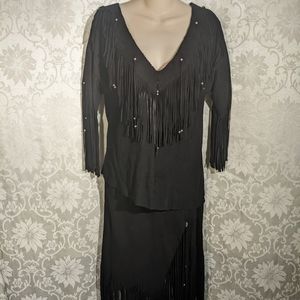 Vtg Lamb Suede Fringe Jacket and Skirt Size S
